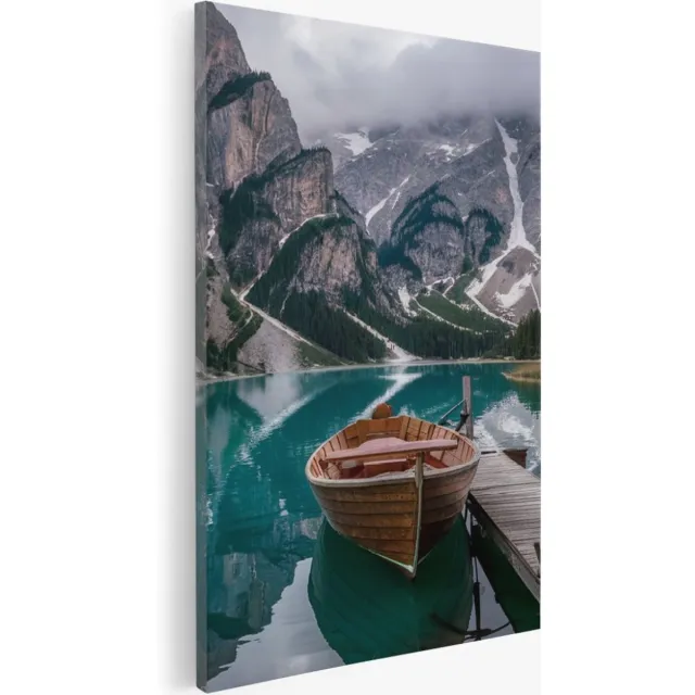 Saammp Canvas Schilderij - Boot in de dolomieten - Landschap - Natuur - 50x70 - Foto op canvas - Wanddecoratie - Muurdecoratie Woonkamer - Slaapkamer decoratie - Canvas Print Multicolor