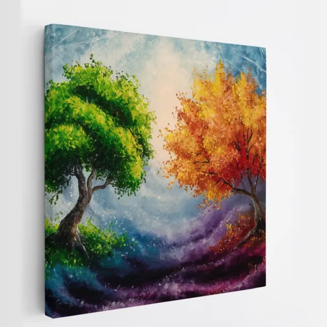 Saammp Canvas Schilderij - Goene en oranje boom - Landschap - Natuur - 60x60 - Foto op canvas - Wanddecoratie - Muurdecoratie Woonkamer - Slaapkamer decoratie - Canvas Print Multicolor