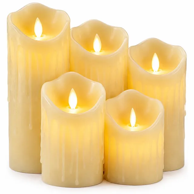 SWGOTA led kaarsen - Decoratieve ledkaars van 7,5 x 17,5 cm met warm licht, schuine rand en druipvorm, van PP Ivoorwit