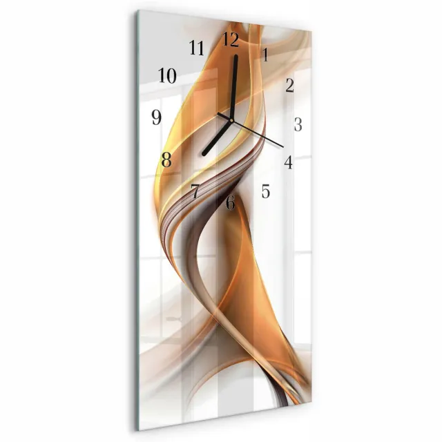 TULUP Wandklok - Abstractie Decoratieve Glazen Klok - 30x60 cm - Oranje Glazen Wandklok Design - Zwarte Handen - Rechthoekige Wandklok - Moderne Wandklok Glas - Wandklok Glas Decoratie Oranje - Abstractie