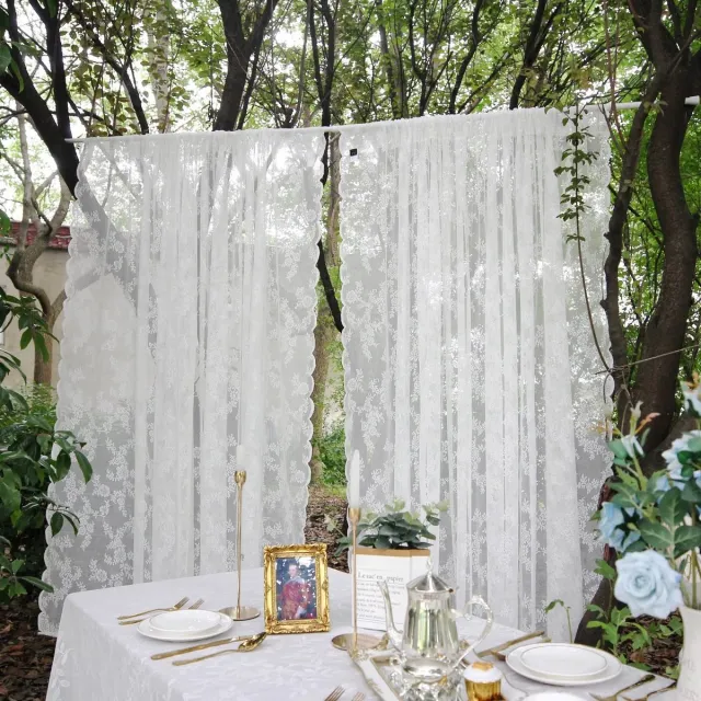 Ibenzoa Vitrage met Witte Kant en Geborduurde Bloemen voor Diverse Ruimtes, Set van 2, 150 x 230 cm