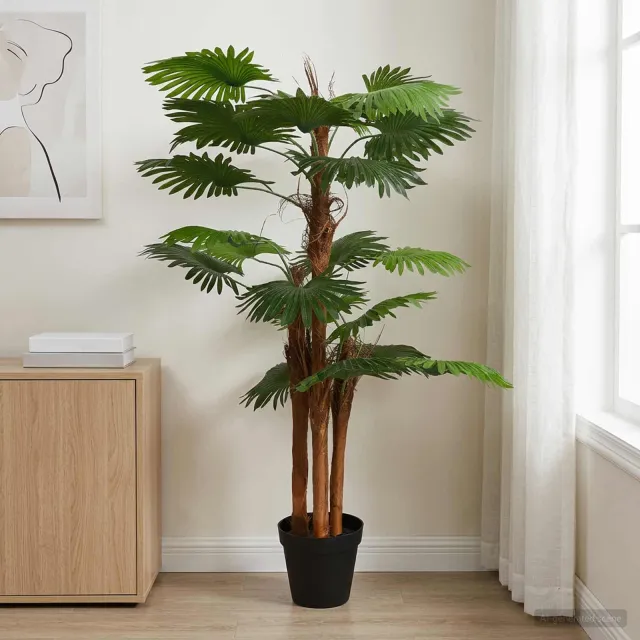 vidaXL Kunstmatige Fan Palmboom Groen 60 x 25 x 170 cm Stof en Bamboe