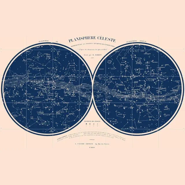 IXXI Planisphere celeste, Aster Edition - 140 x 100 cm - Grote wanddecoratie en posters - Vintage, Technische Tekening, Illustraties, Mancave Blauw / Warme kleuren