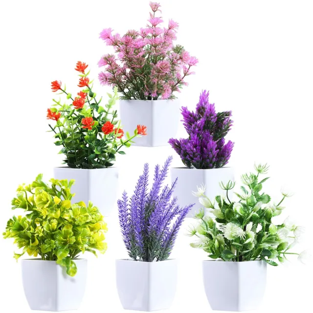 Oemmn 6 stuks kleine kunstplanten met bloemen – Mini kunstbloemen in pot voor thuis, kantoor, tafel en landelijke interieurdecoratie
