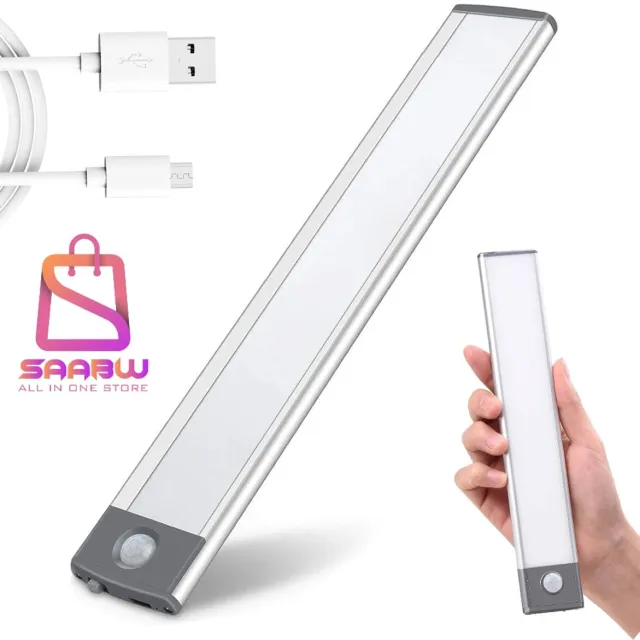 SAABW USB Kastlamp 23 cm – Met Bewegingssensor & Dimmer – Draadloze LED Onderbouwlamp – Oplaadbaar – kastverlichting op batterij – kastlampjes met sensor oplaadbaar – 48246 zilver