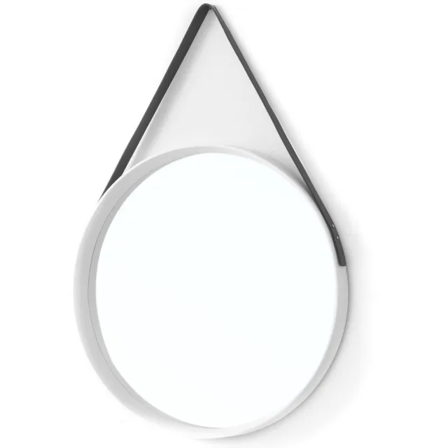 Giftdecor Spiegel Berlijn - wit - D52 cm - rond - ophangband - wandspiegel