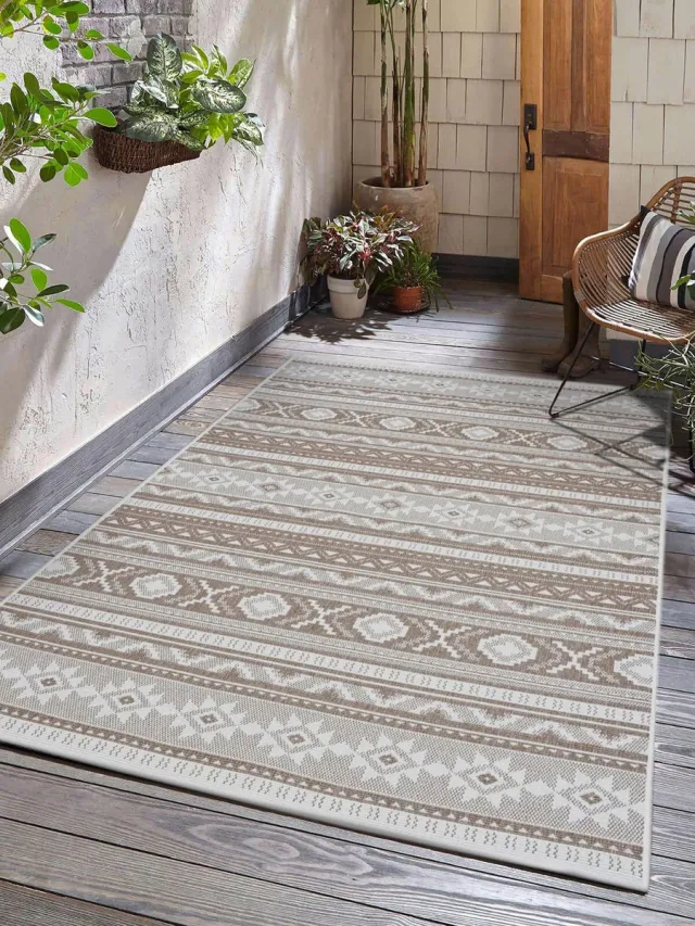 flycarpets Omkeerbaar Terrazo Nomad Aztec Buitenkleed Beige / Creme - 120x170 cm - Vloerkleed Buiten - Laagpolig Tuinkleed, Tuintapijt, Buitentapijt