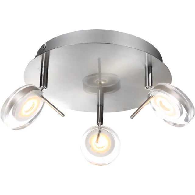 Globo Spotrondell drie spots plafondlamp zwenkbaar woonkamerlamp modern, 3x LED 5W 375Lm warm wit, DxH 25x16 cm zilver