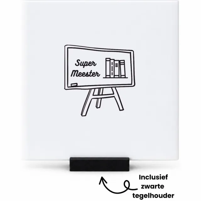 Hacebo Super meester tegeltje met tegelhouder - Meester - Meester - tegeltjes met tekst - Leraar - spreuktegels - 10.8x10.8 CM Wit