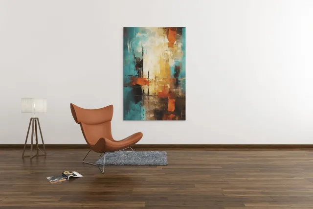Trendex Global Canvas Schilderij - Abstract - Bruin - Blauw - Schilderij - Wall Art - 60x40x2 cm