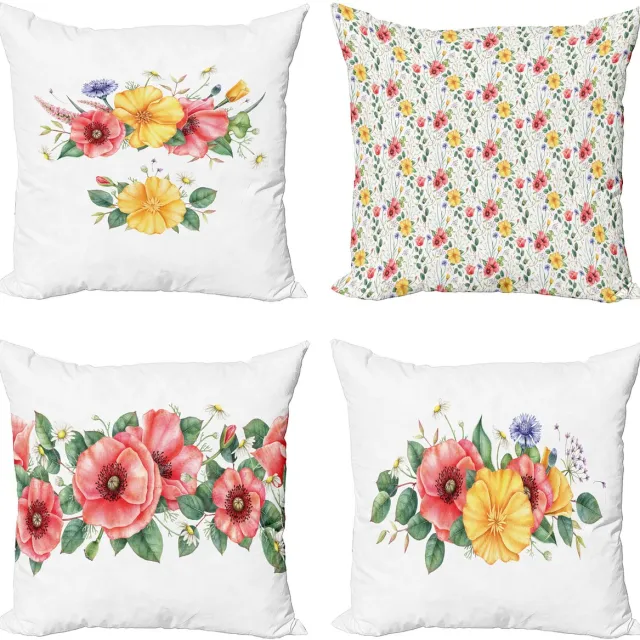 ABAKUHAUS Bloemen Sierkussen Kussenhoes 4 er Set, Lente-Laub Corsage Formular, Modern Accent Dubbelzijdige Digitale Print, 60 x 60 cm, Meerkleurig