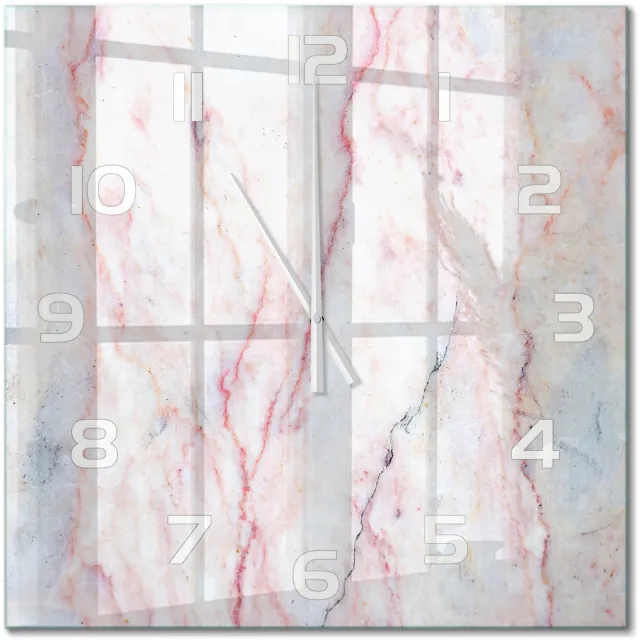 TULUP Wandklok - Marmer Klok Glas Met Opdruk - 60x60 cm - Beige Moderne Wandklok Glas - Witte handen - Vierkante Klok - Decoratieve Glazen Klok - Glazen Wandklok Design