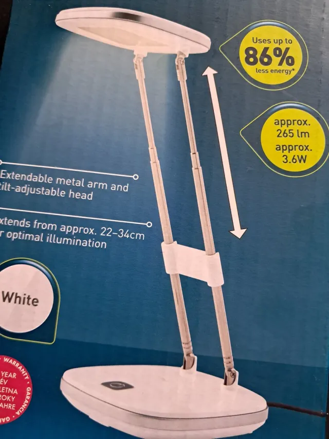 livarnolux LED Tafellamp - Bureaulamp - uitschuifbaar van ca. 22-34 cm - Wit / zilver