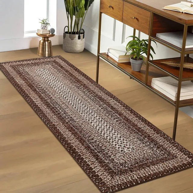 Triumpunpre Vloerkleed Modern Geweven Gabion Bruin 60x230 cm Fluweel Polyester TPR Opvouwbaar