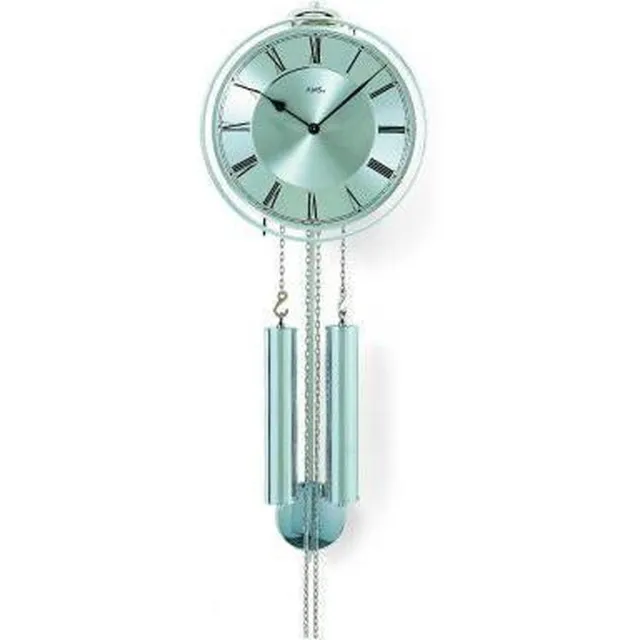 AMS WandKlok - Rond -22 cm -Zilver/ Mechanisch / 8-daags Slagwerk op bel met slaguitschakeling / Zilvergarnituur Grijs