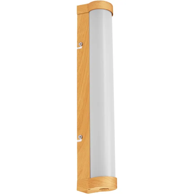 Osram ORBIS Buisspiegel-/wandlamp met LED, matglas/houtdecor, 9W, 900lm, dimbaar, 3000/4000K verstelbaar via wandschakelaar, 40cm diameter, IP44 bescherming tegen vreemde voorwerpen/spatwater houten decor