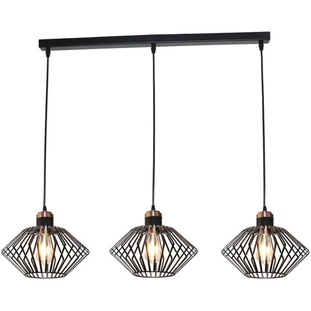 Fantasia Shuru hanglamp met zwart-koperen balk, 3x E27 fitting, staal, breedte 116 cm, IP20
