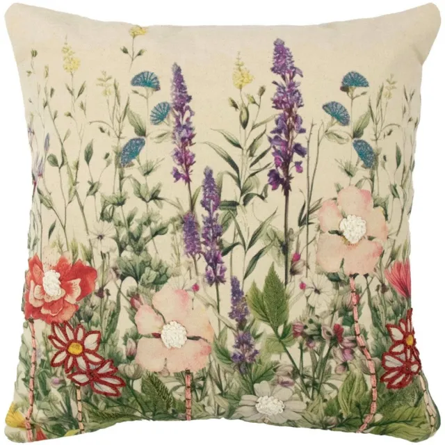 Mars & More kussen geborduurd wilde bloemen paarse ridderspoor 45x45cm Multi