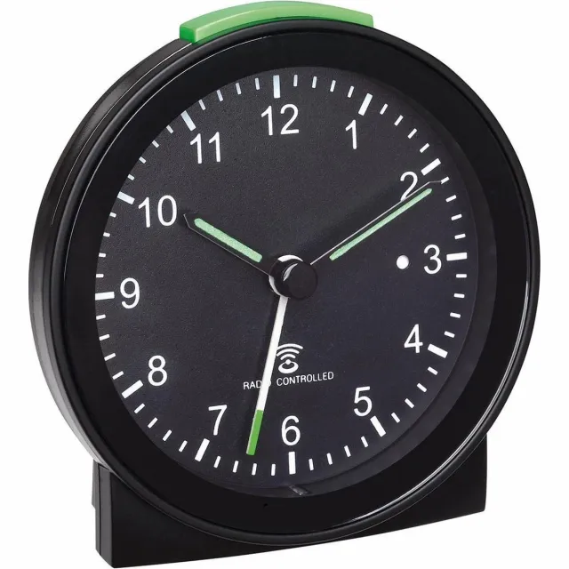 TFA Dostmann 60.1517.01 - Wekker - Analoog - Radiogestuurde tijdsaanduiding - Stil uurwerk - Alarm - Snooze - Kunststof - Fluorescerende wijzers - Schermverlichting - Zwart