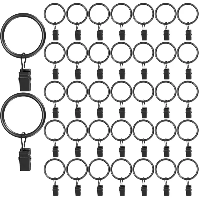 longziming Gordijnringen - 50 Stuks Gordijnringen Met Clips - Metalen Curtain Rings 32mm - Voor Gordijnstang, Raamdecoratie, Douchegordijn En Waslijn - Zwart