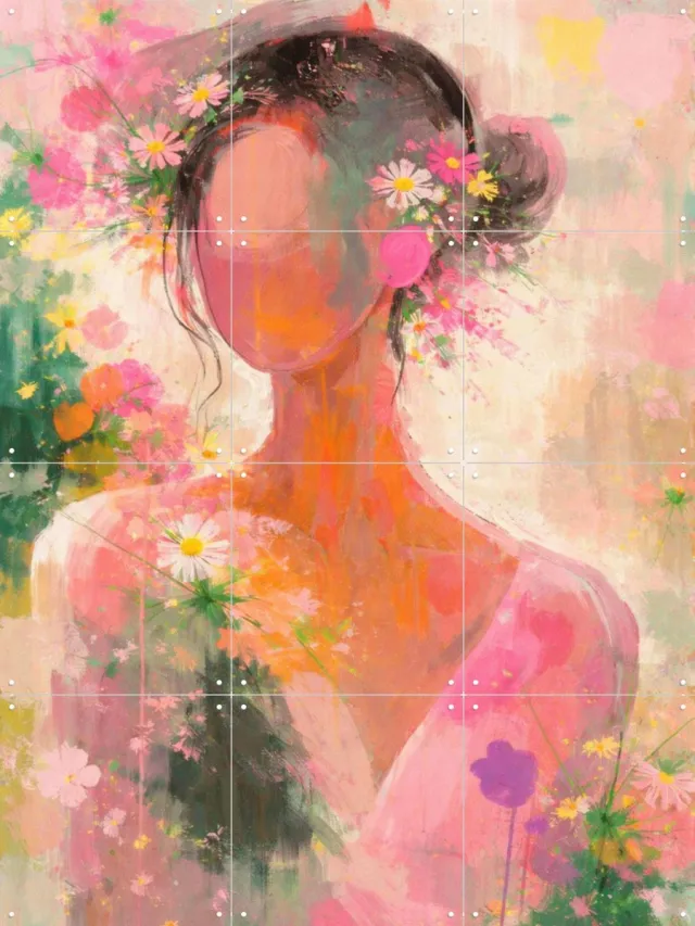 IXXI Lentekriebels, Moonheart Artworks - 60 x 80 cm - Grote wanddecoratie en posters - Speels, Kleurrijk, Fantasierijk, Woonkamer, Slaapkamer, Mensen Roze