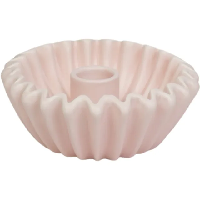 Housevitamin Plissé Kandelaar – Licht Roze – 12×12×4,5 cm – Keramiek – Waaier Kaarshouder – Koffiefilter Design
