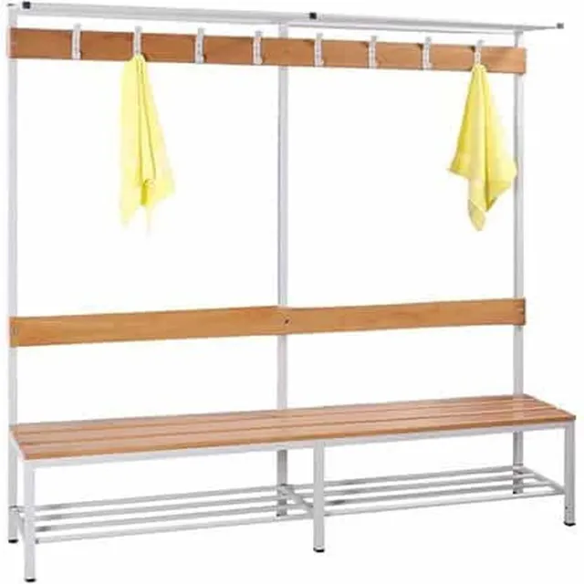 ABC Kantoormeubelen Garderobe set voor kleedkamers met bank, en hoeden/schoenenplank 189cm hoog x 200cm breed x 40cm diep Enkelzijdig Licht grijs (Ral 7035)