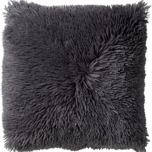 Dutch Decor FLUFFY - Sierkussen 45x45 cm - superzacht - effen kleur - Charcoal Gray - antraciet - Inclusief binnenkussen - Luxe kussens voor woonkamer & bank