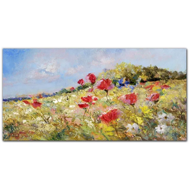 TULUP Canvas Doek Foto - Bloemenlandschap Foto Op Doek - 120 cm x 60 cm - Veelkleurig Schilderij Op Doek - Vintage Canvas Decoratie - Print Van Doek - Canvas Schilderijen voor de Slaapkamer Veelkleurig Bloemenlandschap