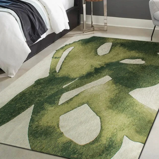 LOLA&MOI Binnen & Buiten Vloerkleed - 140 x 200 cm - Lola&Moi Swing Sand Forest - Laagpolig Tapijt - Gerecycled PET - Made in Belgium - Circulair groen