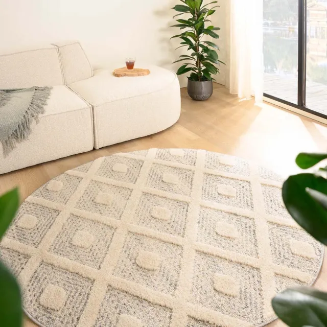 Tapeso Scandinavisch vloerkleed rond - Fjord Reise grijs/crème 200