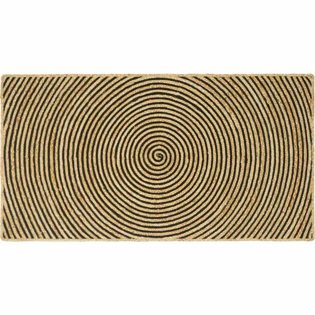 vidaXL Gebied - Tapijt - Naturel - en - Zwart - 80 - x - 150 - cm - Jute Naturel en Zwart