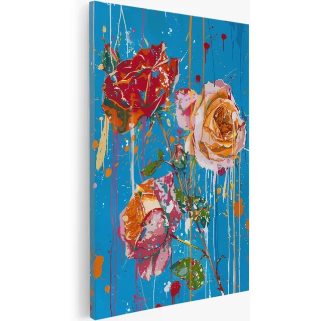 Saammp Canvas Schilderij - Kleurrijke Rozen - bloemen - Abstract - 100x150 - Foto op canvas - Wanddecoratie - Muurdecoratie Woonkamer - Kantoor Decoratie Multicolor