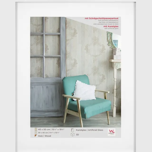 Walther Stockholm - 3D MDF Houten lijst - Fotoformaat 40x50 - Kunstglas - Wit