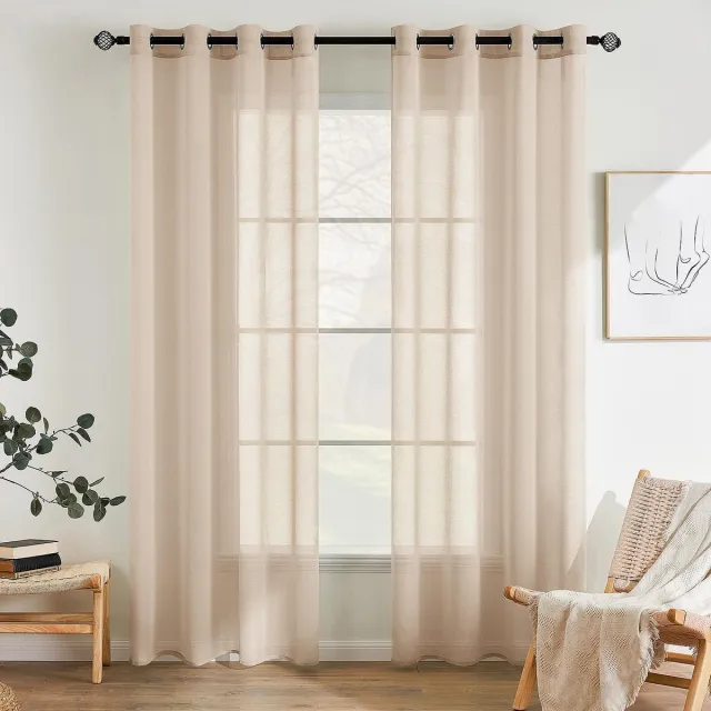 Unyqoos Stijlvolle Transparante Gordijnset met Lichte Textuur voor Slaapkamer en Woonkamer beige