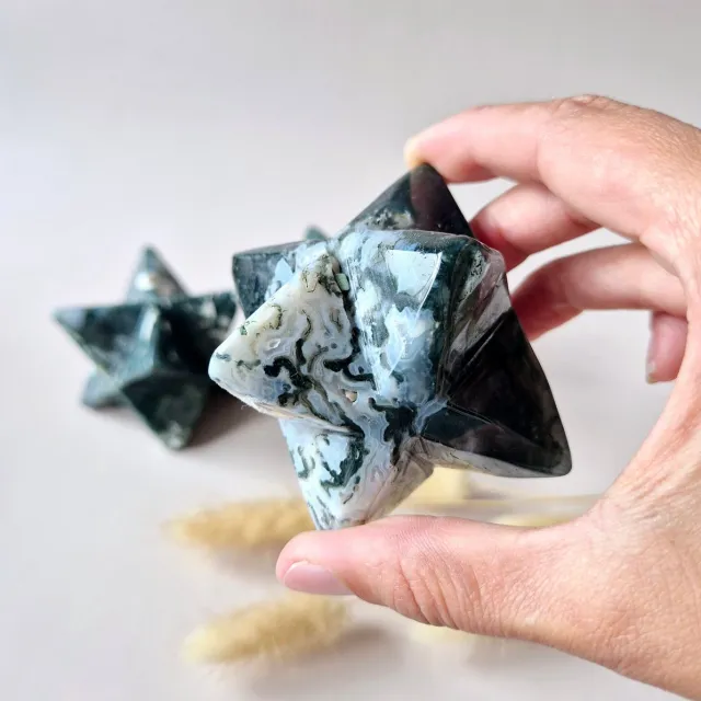 Moonlight Gemstones Kristallen Edelsteen XXL Mosagaat Merkabaster – 7,5 cm – Spirituele Harmonie & Aarding Meerkleurig