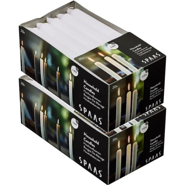 Spaas Huishoudkaarsen - 40x - wit - 18 cm - 6 branduren - lange kaarsen - tafelkaarsen - Geurloze kaarsen - Dinerkaarsen/tafelkaarsen/kandelaarkaarsen