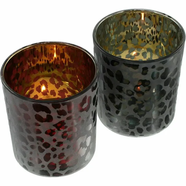 Moortje Windlichten - 2 set - Glas - Ø 8 x 10 cm - Rood - Zwart