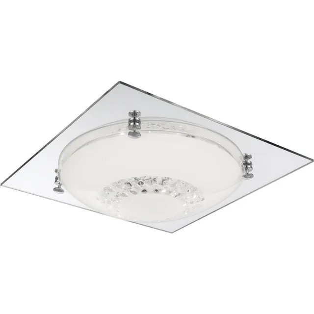 Globo Lighting Plafondlamp Woonkamerlamp Slaapkamerlamp Ganglamp, glazen kristallen helder chroom spiegelglas, LED 12W 960Lm neutraal wit, LxBxH 31,5x31,5x8,5cm zilver