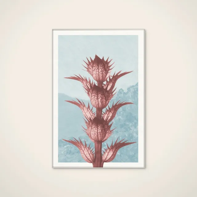 HelloWalls Akoestisch schilderij - 60 x 90 cm - Ethereal Thistle Bloom van Wild Violets - Botanische wanddecoratie - wit textielframe Meerkleurig