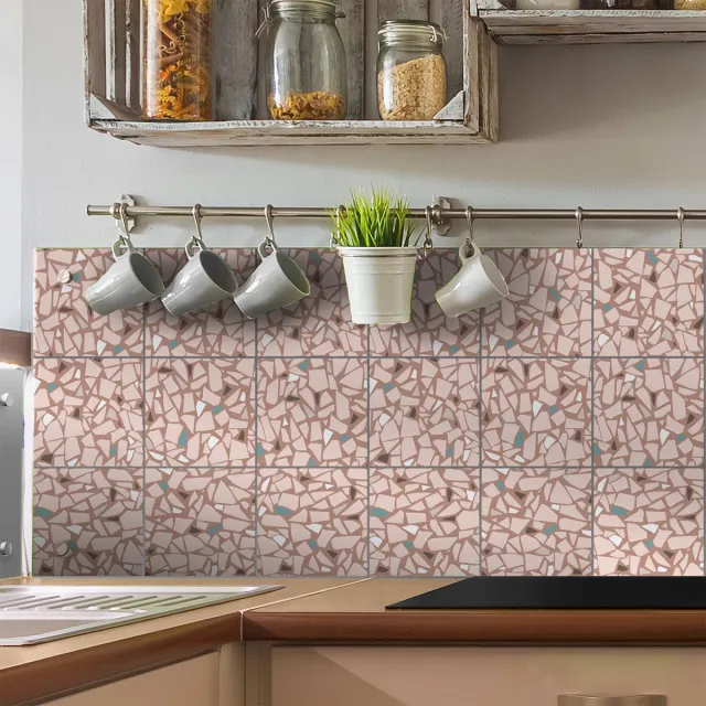 Ambiance Sticker Muurstickers - Zelfklevende tegelmuurstickers voor keuken en badkamer - TERRAZZO ARQUATO - 9 stickers 10x10cm Multi color