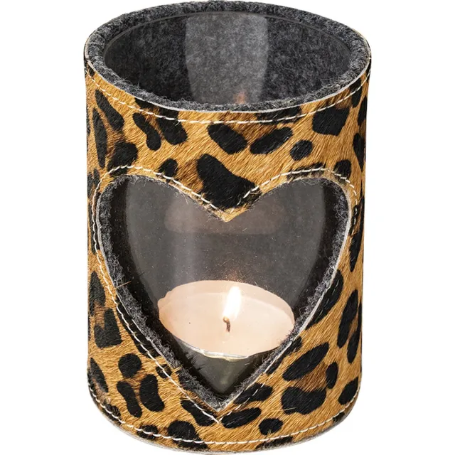 Mars & More Koe hart luipaard - windlicht - hoogte 16 cm Multi
