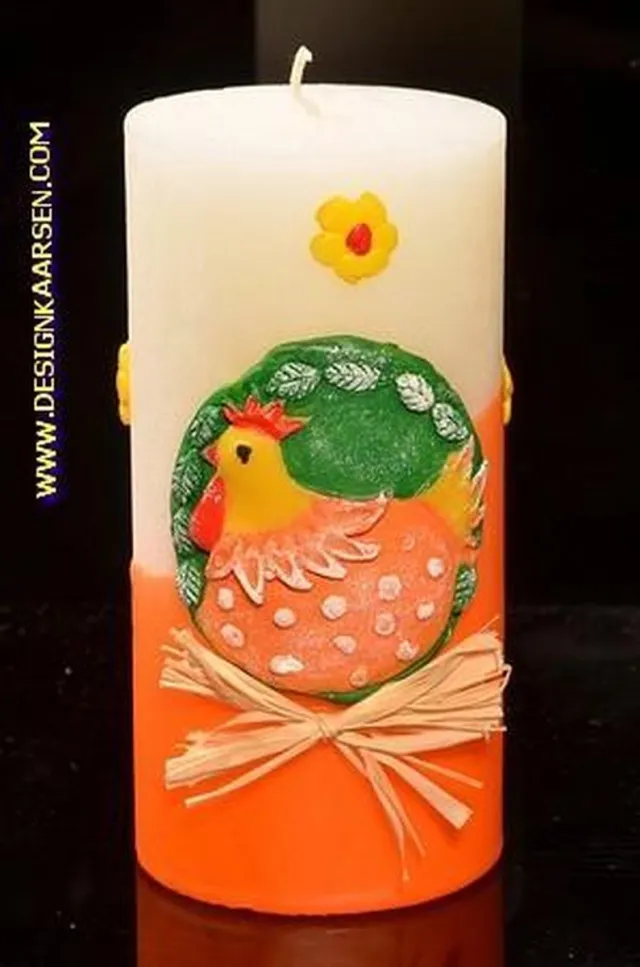 MilaNNE Kipje, kaars, rond, Ø 7,5 cm, H: 15 cm Geel - Rood - Groen