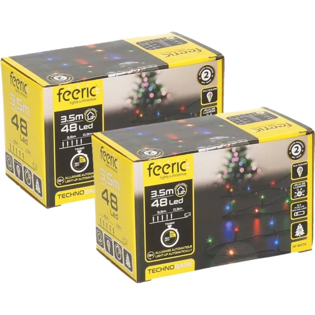 Feeric lights & Christmas Feeric lights Kerstverlichting - 2x - gekleurd - 3,5 m- 48 led lampjes - zwart snoer - batterij