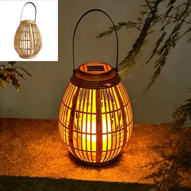 Flintry Solar Tuinverlichting Rattan Beige - Tuinverlichting op Zonne Energie- Buitenlamp Tuinbeeld - Tuinlantaarn met Dag/Nacht Sensor - Verlichting voor Buiten - Lantaarn Tuin