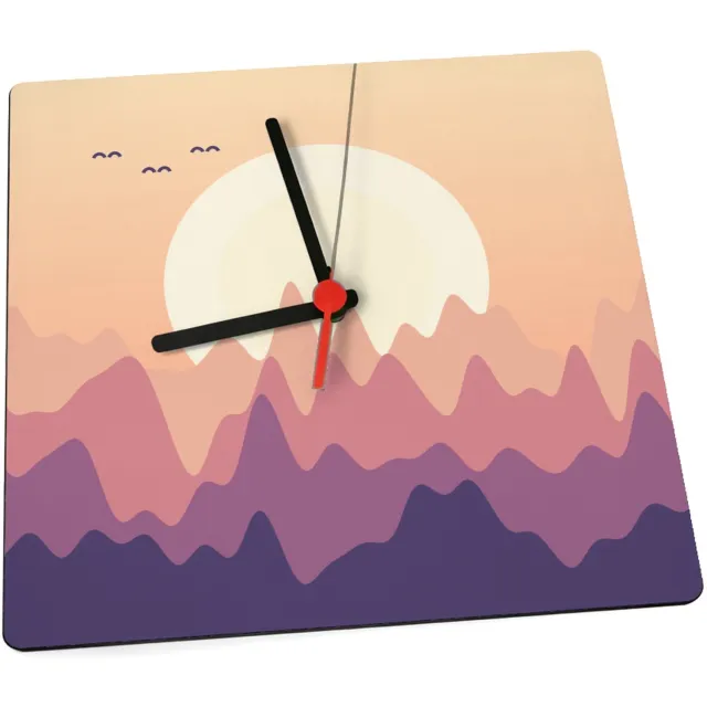 Mr Cadeautjes Klok 19 x 19 - design Bergen bij zonsondergang | cadeau Wit