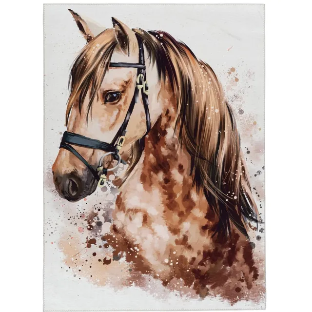 Padiro stijlvol laagpolig vloerkleed 120 x 170 cm - donkerbruin - met paardenmotief - voor vloerverwarming - van polyester en latex