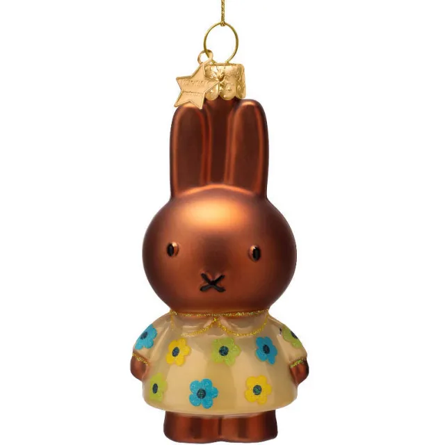 Vondels kerstornament glas Nijntje Nina met bloemenjurk H11cm Bruin