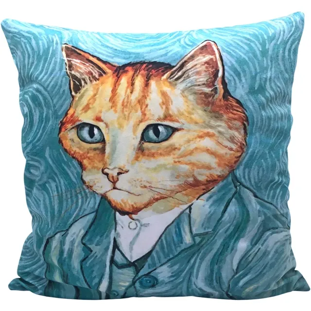 Woontante Sierkussen Kat - Kat Kussenhoes - Vincent Van Gogh - 45 x 45 cm - Blauw