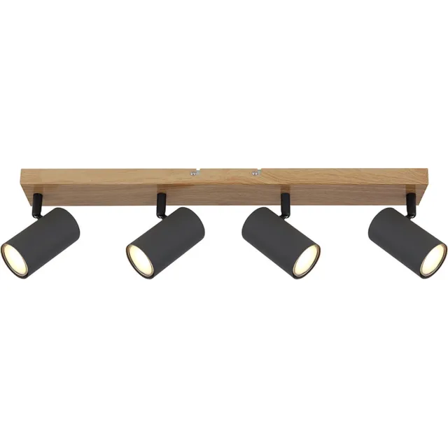 Globo Lighting Plafondspot 4 vlammen houtlook plafondlamp GU10 Plafondlamp woonkamer met draaibare spots, metaal, 4x GU10, LxBxH 56x6x12 cm Bruin